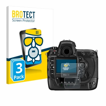 Parte frontale di una confezione del prodotto con il logo del marchio BROTECT. Accanto è raffigurato il dispositivo Nikon D3 c