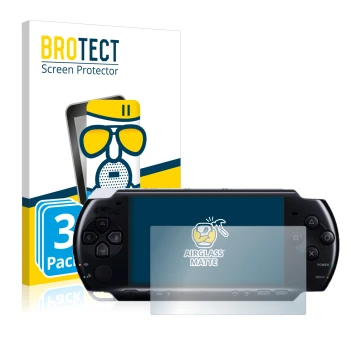 Parte frontale di una confezione del prodotto con il logo del marchio BROTECT. Accanto è raffigurato il dispositivo Sony PSP 3