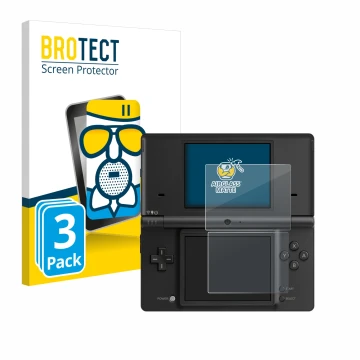 Parte frontale di una confezione del prodotto con il logo del marchio BROTECT. Accanto è raffigurato il dispositivo Nintendo D
