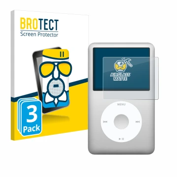 Parte frontale di una confezione del prodotto con il logo del marchio BROTECT. Accanto è raffigurato il dispositivo Apple iPod