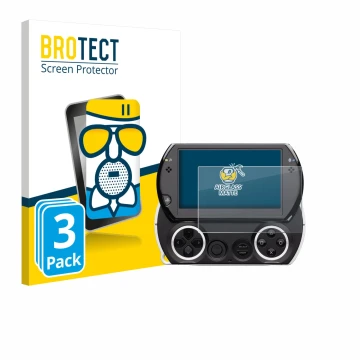 Parte frontale di una confezione del prodotto con il logo del marchio BROTECT. Accanto è raffigurato il dispositivo Sony PSP G