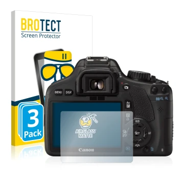 Parte frontale di una confezione del prodotto con il logo del marchio BROTECT. Accanto è raffigurato il dispositivo Canon EOS 