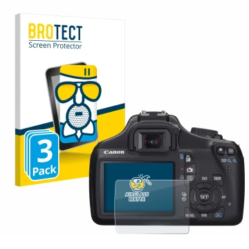 Parte frontale di una confezione del prodotto con il logo del marchio BROTECT. Accanto è raffigurato il dispositivo Canon EOS 