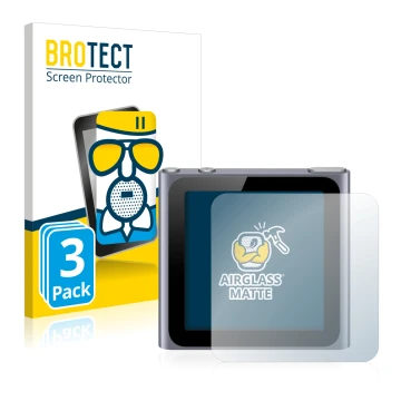 Parte frontale di una confezione del prodotto con il logo del marchio BROTECT. Accanto è raffigurato il dispositivo Apple iPod