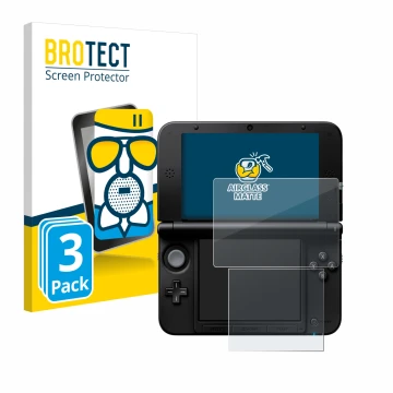 Parte frontale di una confezione del prodotto con il logo del marchio BROTECT. Accanto è raffigurato il dispositivo Nintendo 3