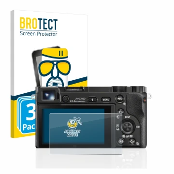 Parte frontale di una confezione del prodotto con il logo del marchio BROTECT. Accanto è raffigurato il dispositivo Sony Alpha