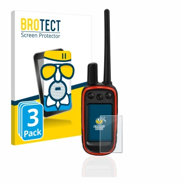 Parte frontale di una confezione del prodotto con il logo del marchio BROTECT. Accanto è raffigurato il dispositivo Garmin Alp