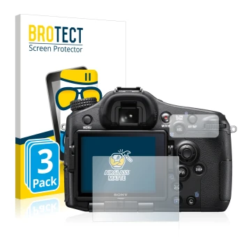 Parte frontale di una confezione del prodotto con il logo del marchio BROTECT. Accanto è raffigurato il dispositivo Sony Alpha