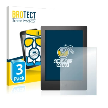 Parte frontale di una confezione del prodotto con il logo del marchio BROTECT. Accanto è raffigurato il dispositivo Kobo Aura 