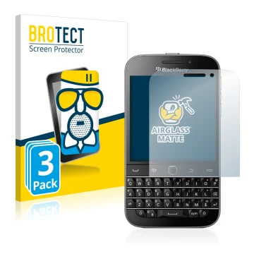 Parte frontale di una confezione del prodotto con il logo del marchio BROTECT. Accanto è raffigurato il dispositivo Blackberry
