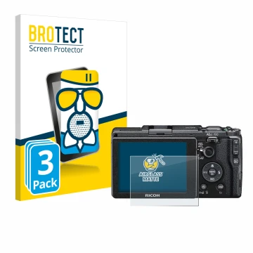 Parte frontale di una confezione del prodotto con il logo del marchio BROTECT. Accanto è raffigurato il dispositivo Ricoh GR I