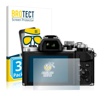 Parte frontale di una confezione del prodotto con il logo del marchio BROTECT. Accanto è raffigurato il dispositivo Olympus OM