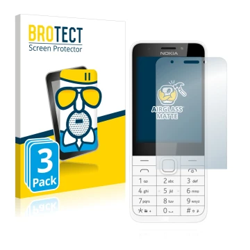 Parte frontale di una confezione del prodotto con il logo del marchio BROTECT. Accanto è raffigurato il dispositivo Nokia 230 
