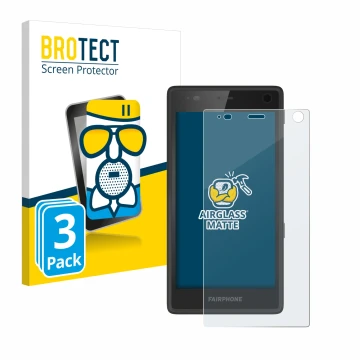 Parte frontale di una confezione del prodotto con il logo del marchio BROTECT. Accanto è raffigurato il dispositivo Fairphone 