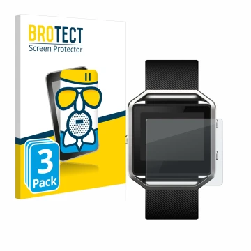 Parte frontale di una confezione del prodotto con il logo del marchio BROTECT. Accanto è raffigurato il dispositivo Fitbit Bla