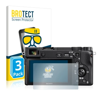 Parte frontale di una confezione del prodotto con il logo del marchio BROTECT. Accanto è raffigurato il dispositivo Sony Alpha