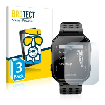 Parte frontale di una confezione del prodotto con il logo del marchio BROTECT. Accanto è raffigurato il dispositivo Garmin App