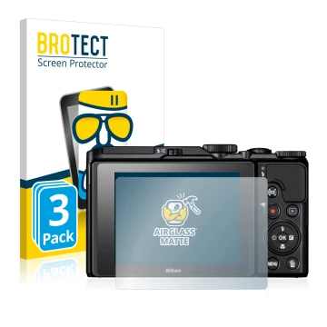 Parte frontale di una confezione del prodotto con il logo del marchio BROTECT. Accanto è raffigurato il dispositivo Nikon Cool