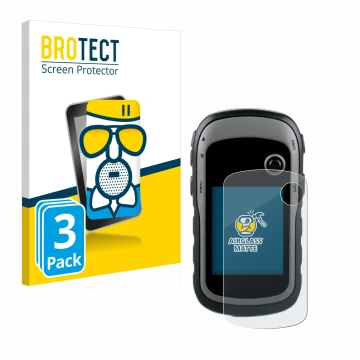 Parte frontale di una confezione del prodotto con il logo del marchio BROTECT. Accanto è raffigurato il dispositivo Garmin eTr