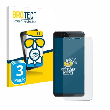 Parte frontale di una confezione del prodotto con il logo del marchio BROTECT. Accanto è raffigurato il dispositivo Honor 8 co