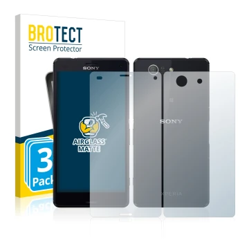 Parte frontale di una confezione del prodotto con il logo del marchio BROTECT. Accanto è raffigurato il dispositivo Sony Xperi