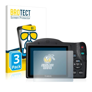 Parte frontale di una confezione del prodotto con il logo del marchio BROTECT. Accanto è raffigurato il dispositivo Canon Powe