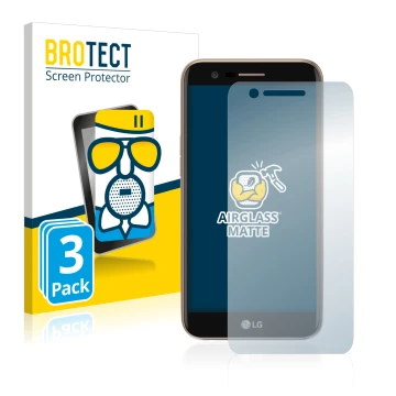 Parte frontale di una confezione del prodotto con il logo del marchio BROTECT. Accanto è raffigurato il dispositivo LG K10 201
