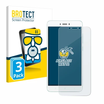 Parte frontale di una confezione del prodotto con il logo del marchio BROTECT. Accanto è raffigurato il dispositivo Xiaomi Red