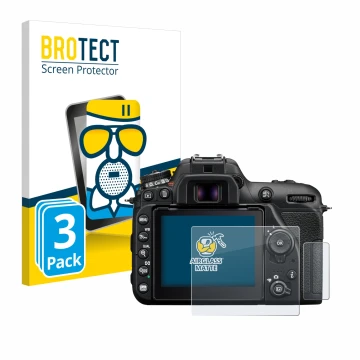 Parte frontale di una confezione del prodotto con il logo del marchio BROTECT. Accanto è raffigurato il dispositivo Nikon D750