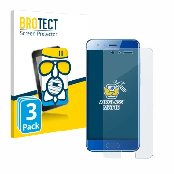 Parte frontale di una confezione del prodotto con il logo del marchio BROTECT. Accanto è raffigurato il dispositivo Honor 9 co