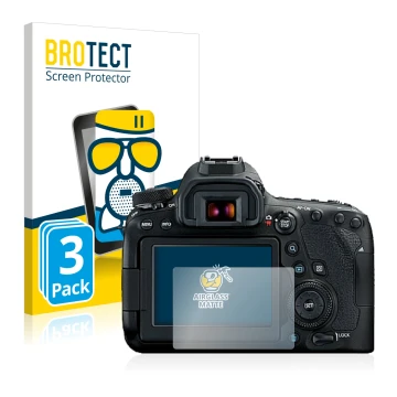 Parte frontale di una confezione del prodotto con il logo del marchio BROTECT. Accanto è raffigurato il dispositivo Canon EOS 