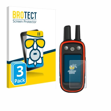 Parte frontale di una confezione del prodotto con il logo del marchio BROTECT. Accanto è raffigurato il dispositivo Garmin Ate