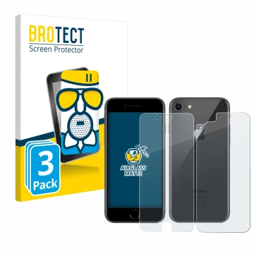 Parte frontale di una confezione del prodotto con il logo del marchio BROTECT. Accanto è raffigurato il dispositivo Apple iPho