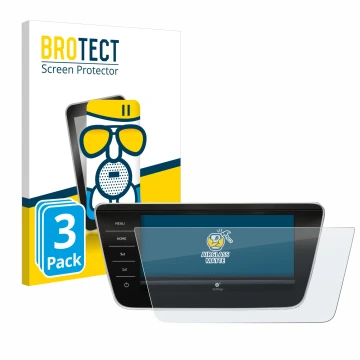 Parte frontale di una confezione del prodotto con il logo del marchio BROTECT. Accanto è raffigurato il dispositivo Skoda Supe