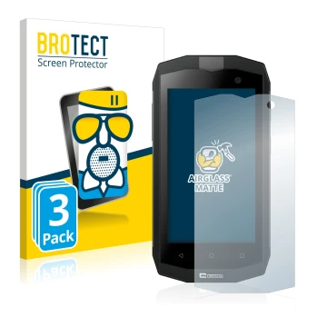 Parte frontale di una confezione del prodotto con il logo del marchio BROTECT. Accanto è raffigurato il dispositivo Crosscall 