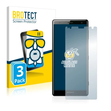 Parte frontale di una confezione del prodotto con il logo del marchio BROTECT. Accanto è raffigurato il dispositivo Sony Xperi