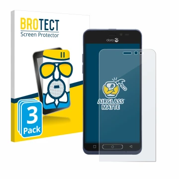 Parte frontale di una confezione del prodotto con il logo del marchio BROTECT. Accanto è raffigurato il dispositivo Doro 8035 