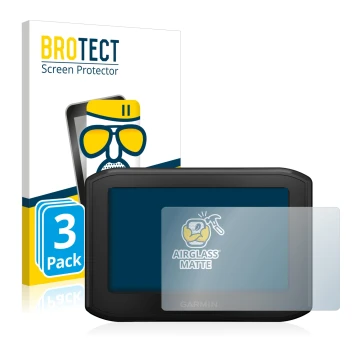 Parte frontale di una confezione del prodotto con il logo del marchio BROTECT. Accanto è raffigurato il dispositivo Garmin zum