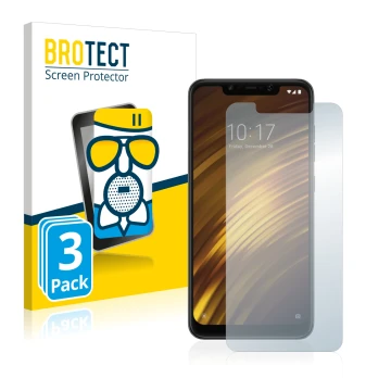 Parte frontale di una confezione del prodotto con il logo del marchio BROTECT. Accanto è raffigurato il dispositivo Xiaomi Poc