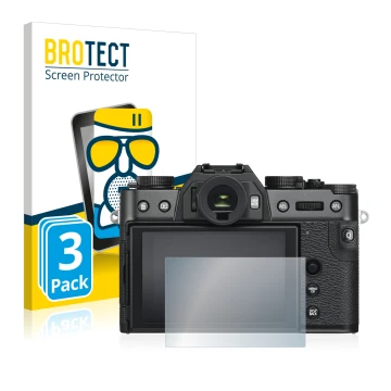 Parte frontale di una confezione del prodotto con il logo del marchio BROTECT. Accanto è raffigurato il dispositivo Fujifilm X