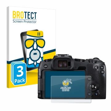Parte frontale di una confezione del prodotto con il logo del marchio BROTECT. Accanto è raffigurato il dispositivo Canon EOS 