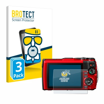 Parte frontale di una confezione del prodotto con il logo del marchio BROTECT. Accanto è raffigurato il dispositivo Olympus To
