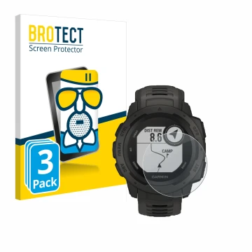 Parte frontale di una confezione del prodotto con il logo del marchio BROTECT. Accanto è raffigurato il dispositivo Garmin Ins