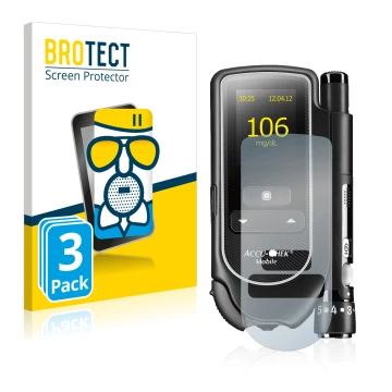 Parte frontale di una confezione del prodotto con il logo del marchio BROTECT. Accanto è raffigurato il dispositivo Accu-Chek 