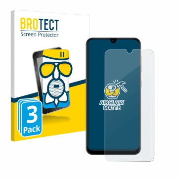 Parte frontale di una confezione del prodotto con il logo del marchio BROTECT. Accanto è raffigurato il dispositivo Samsung Ga
