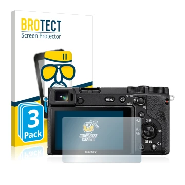 Parte frontale di una confezione del prodotto con il logo del marchio BROTECT. Accanto è raffigurato il dispositivo Sony Alpha