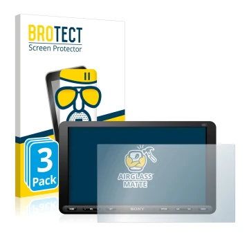 Parte frontale di una confezione del prodotto con il logo del marchio BROTECT. Accanto è raffigurato il dispositivo Sony XAV-A