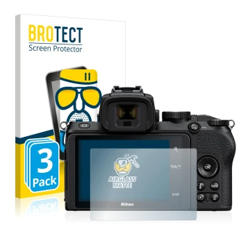 Parte frontale di una confezione del prodotto con il logo del marchio BROTECT. Accanto è raffigurato il dispositivo Nikon Z 50