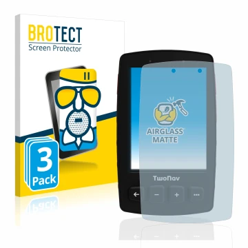 Parte frontale di una confezione del prodotto con il logo del marchio BROTECT. Accanto è raffigurato il dispositivo TwoNav Tra