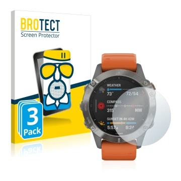 Parte frontale di una confezione del prodotto con il logo del marchio BROTECT. Accanto è raffigurato il dispositivo Garmin Fen